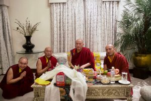 His Eminence Goshir Gyaltsab Rinpoche, Venerable Lodro Nyima Rinpoche, Tulku Damcho Rinpoche, and Choje Lama Wangchuk